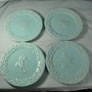 set of 4 vintage cracker barrel blue plate sea & clam shell, sea horse (w1099)